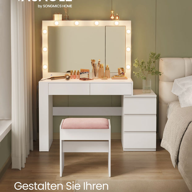 Toalettbord med LED-belysning och molnvit spegel