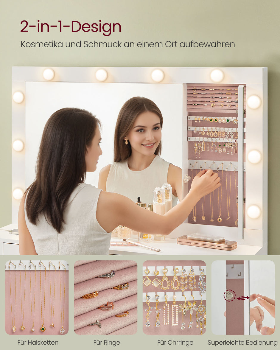 Toalettbord med LED-belysning och molnvit spegel