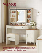 Sminkbord - Spegelbelysning och flera lådor - White Wood Look - Sovrum