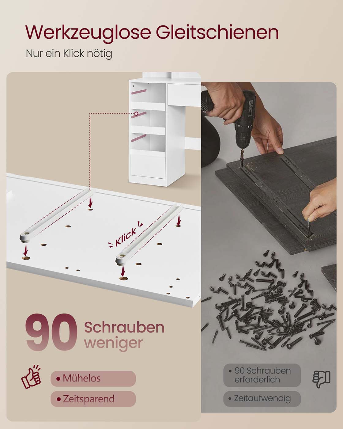 Sminkbord - Sminkbord - Spegel med LED-belysning - Eluttag - 9 lådor