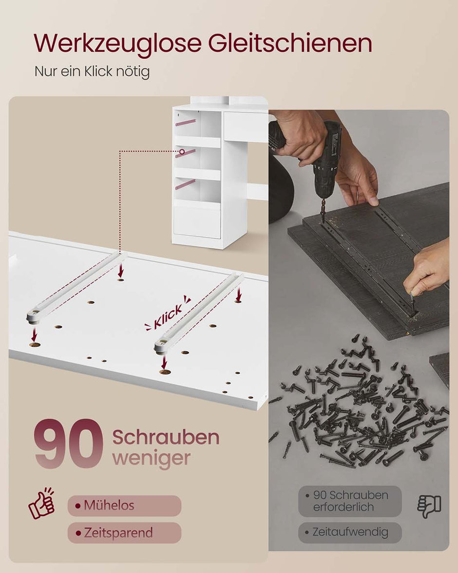 Sminkbord - Sminkbord - Spegel med LED-belysning - Eluttag - 9 lådor