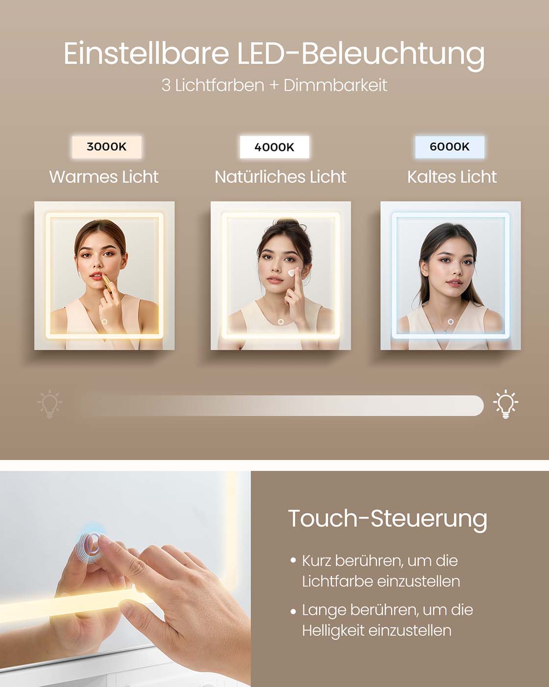 Sminkbord - Sminkbord - Spegel med LED-belysning - Eluttag - 9 lådor