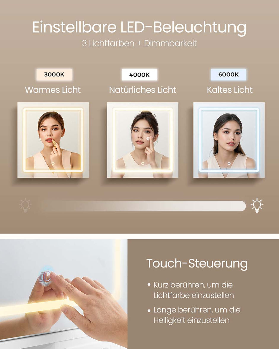 Sminkbord - Sminkbord - Spegel med LED-belysning - Eluttag - 9 lådor