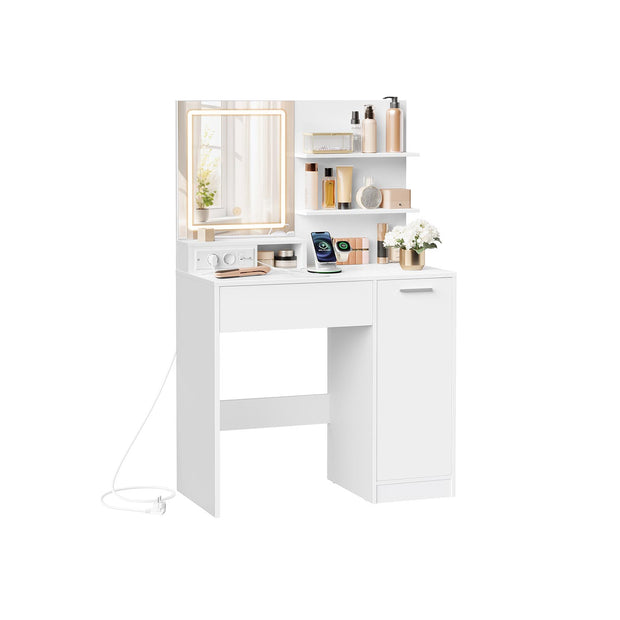 Sminkbord med LED-spegel och låda – Vit