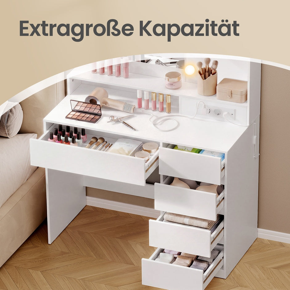Kaptafel - Met Verlichte Spiegel en Schuifladen - Wit - 80 x 40 x 144,3 cm