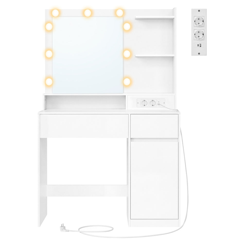 Kaptafel - Met Verlichte Spiegel en Schuifladen - Wit - 80 x 80 x 144,3 cm