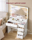 Kaptafel met Spiegel – RGB-Verlichting – 5 Lades – Stopcontacten – 80 cm – Wit