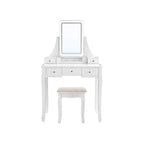 Toalettbord - Make -Up -bord - med spegel - 5 lådor - LED -belysning - vit