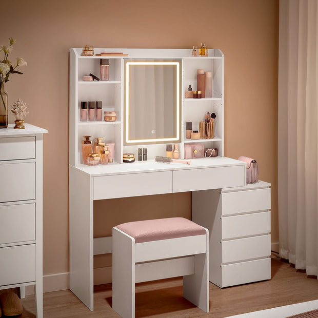 Sminkbord med LED-belysning modern molnvit