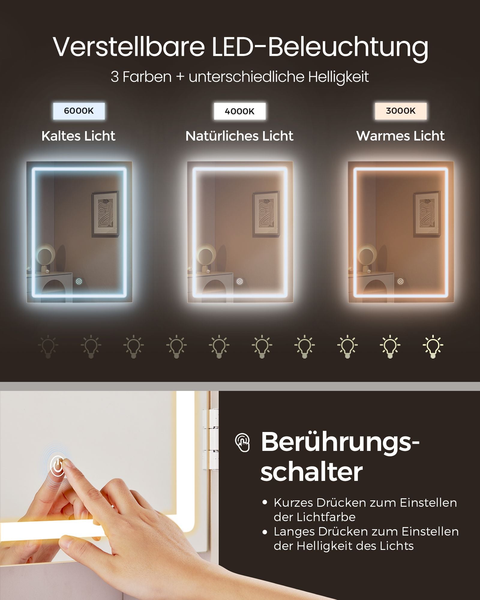 Sminkbord med LED-belysning – Modern Design – Vit