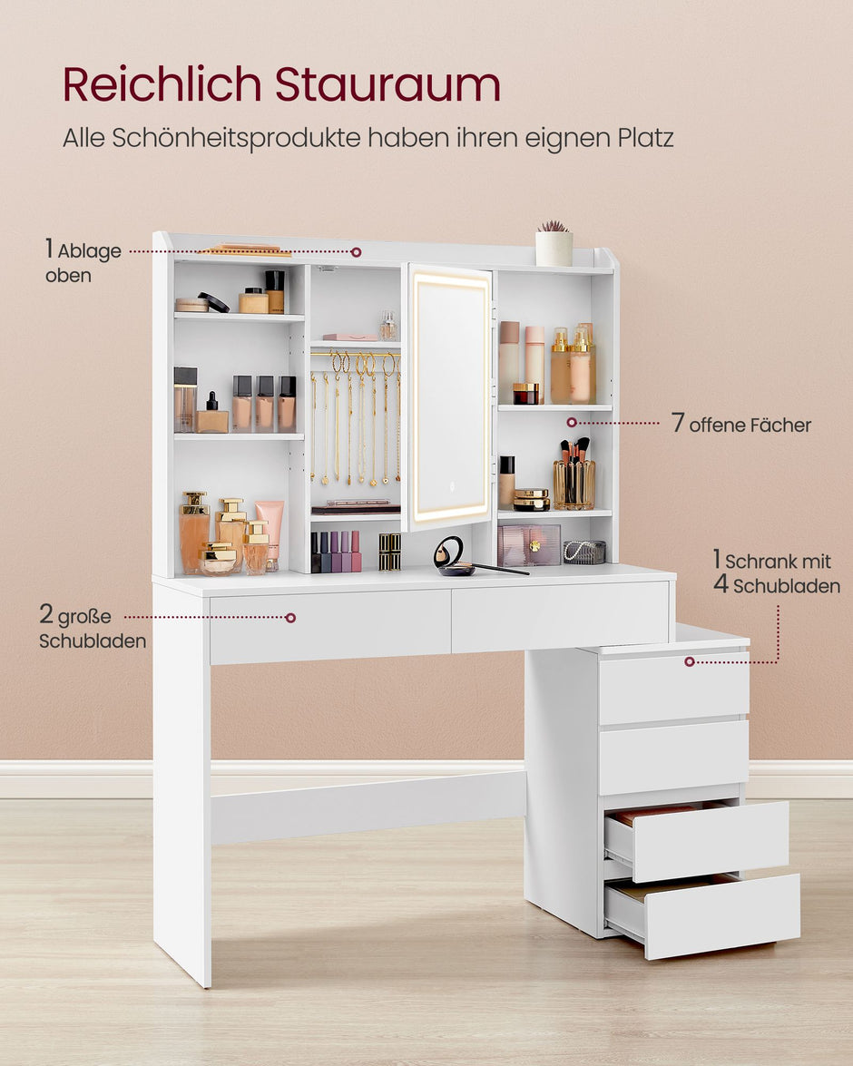 Sminkbord med LED-belysning – Modern Design – Vit