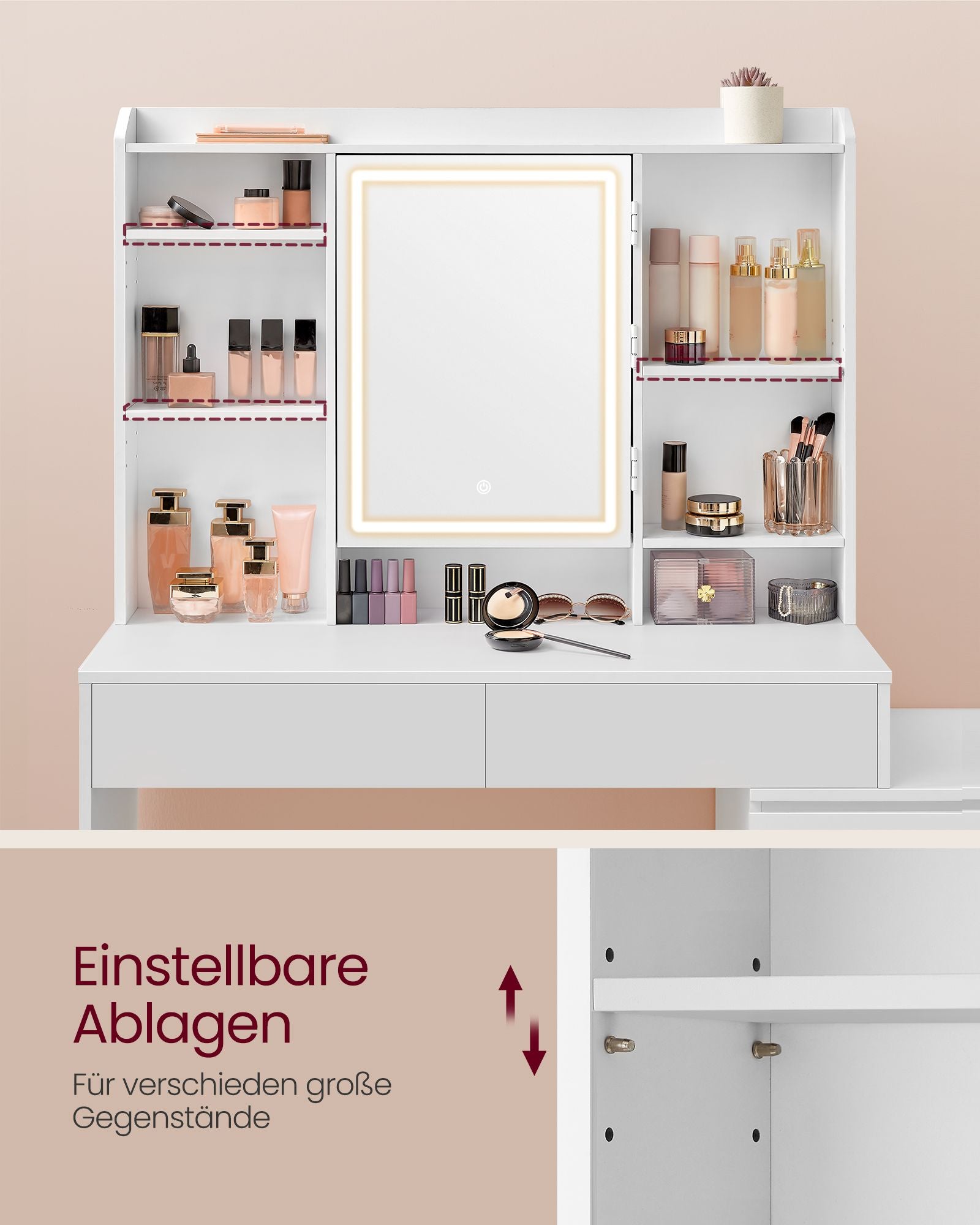 Sminkbord med LED-belysning – Modern Design – Vit