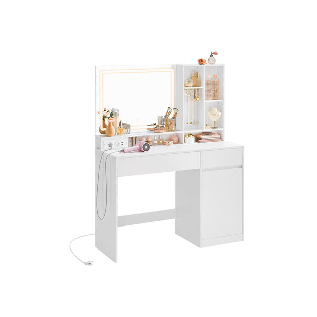 Sminkbord med LED-belysning – 110 cm brett – molnvit