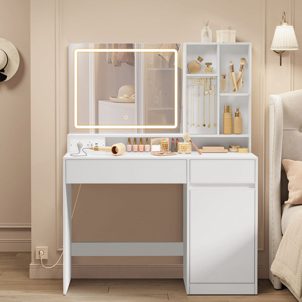 Sminkbord med LED-belysning – 110 cm brett – molnvit