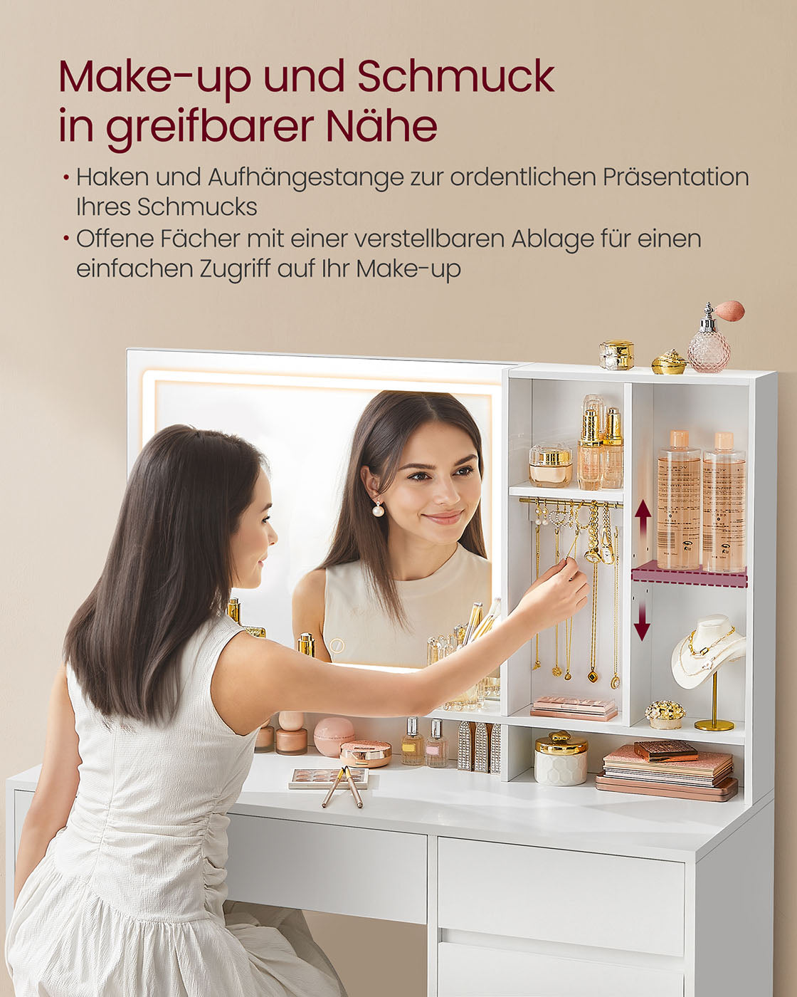 Toalettbord med LED -belysning 110 cm bred