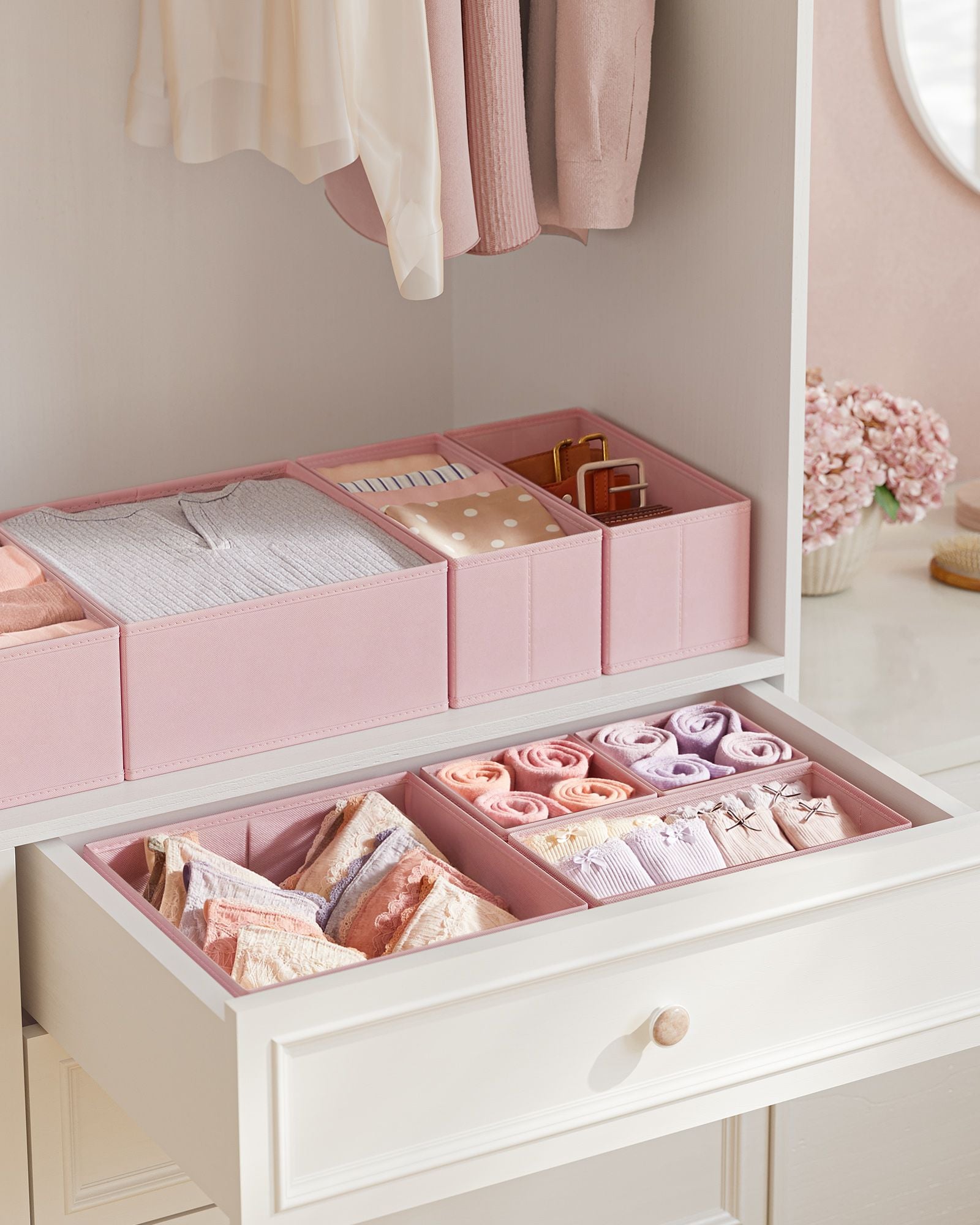 Förvaringslåda för lådans uppsättning av 12 pastellrosa
