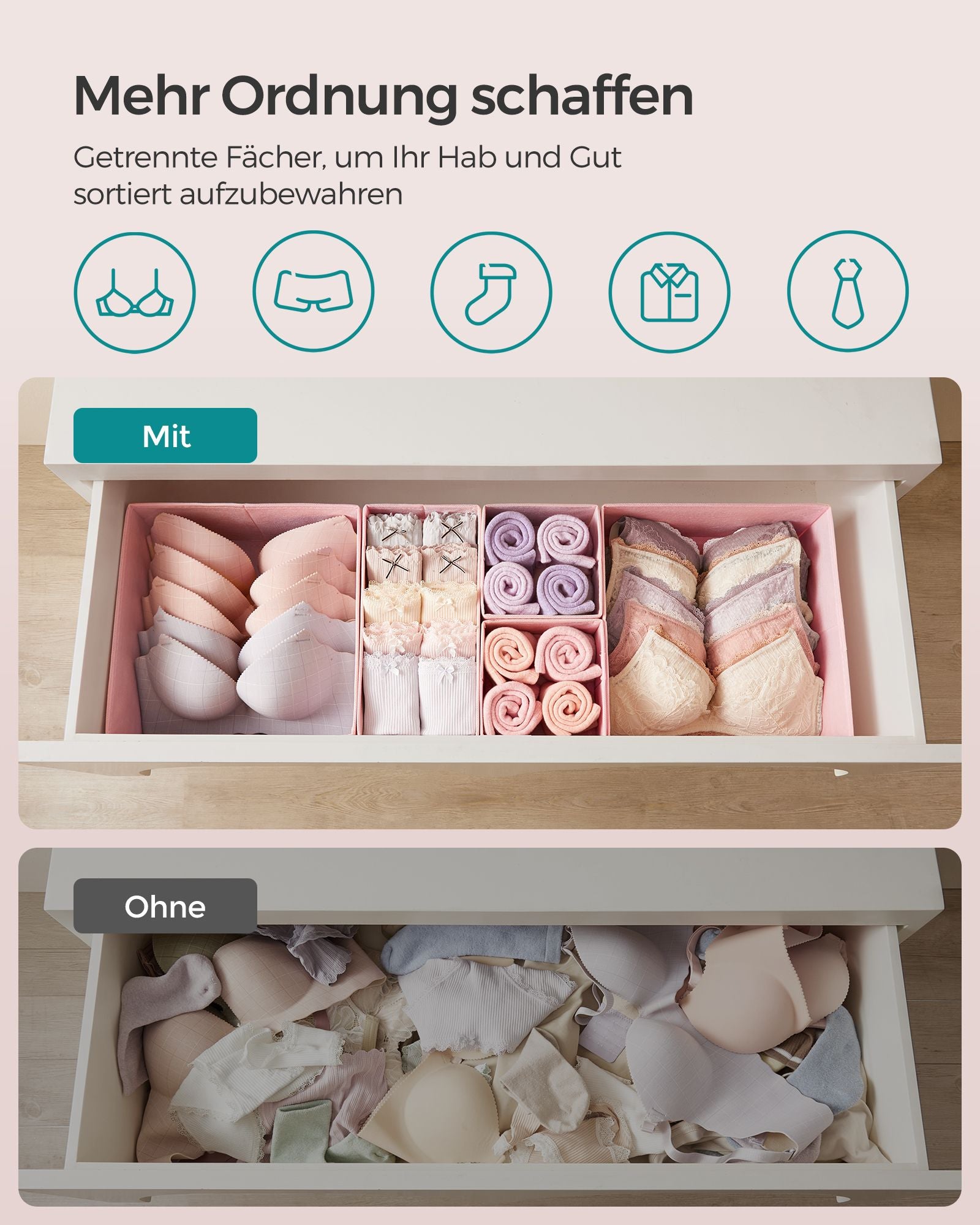 Förvaringsbox Set om 12 – Pastellrosa färg