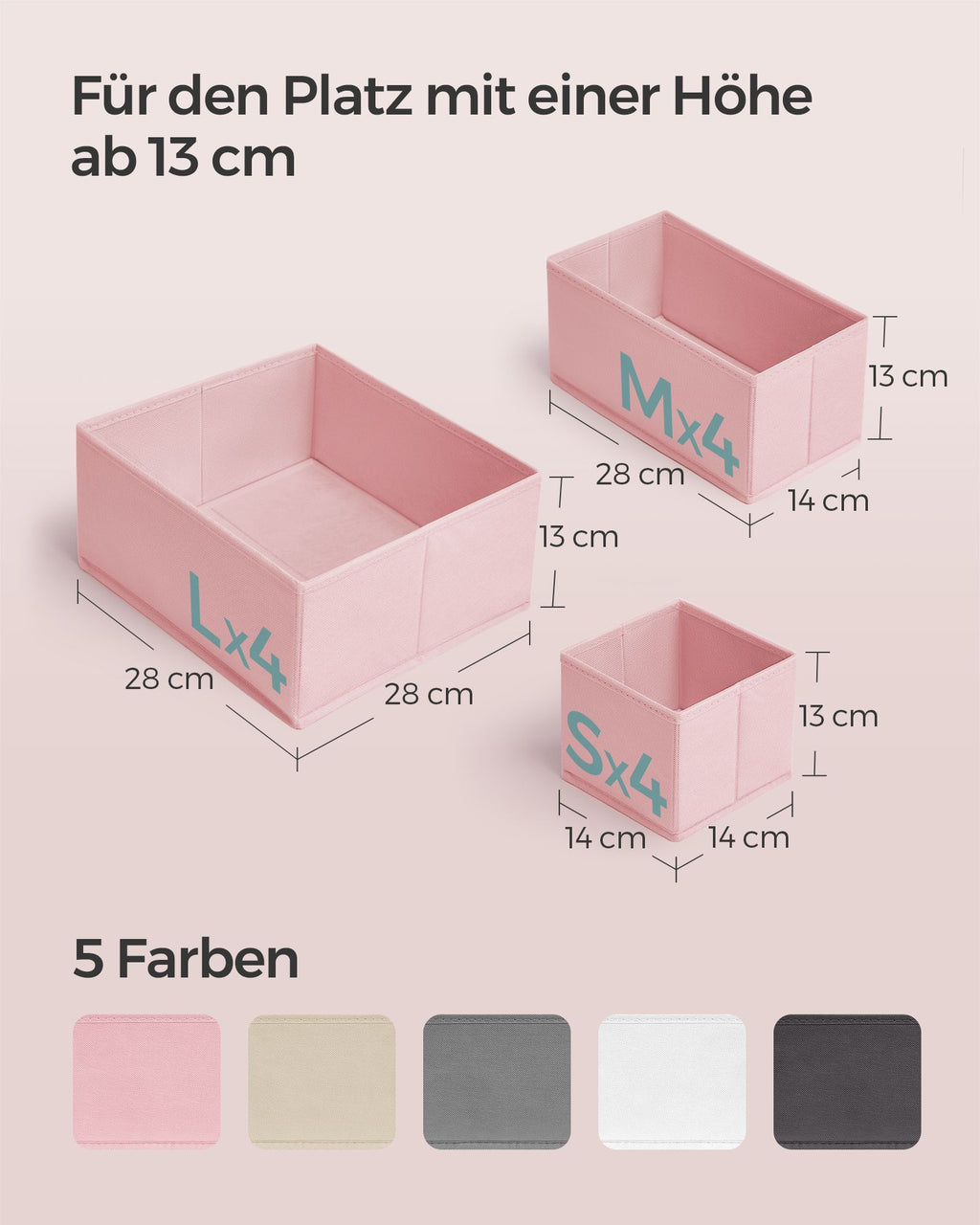 Förvaringslåda för lådans uppsättning av 12 pastellrosa
