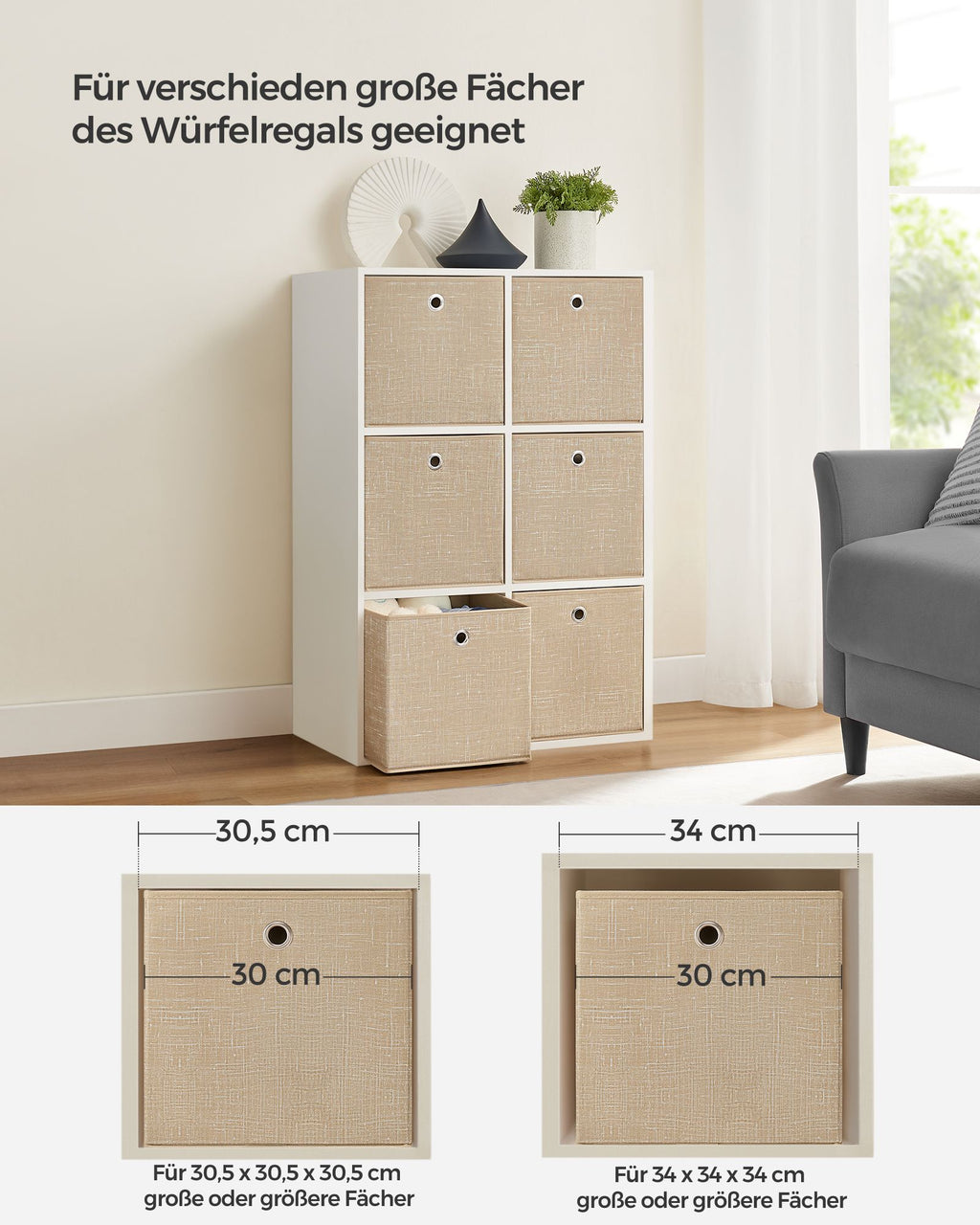 Lagringslådor - uppsättning av 6 - zandbeige