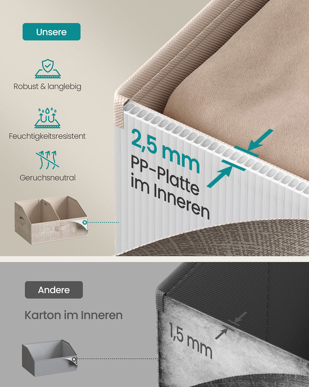 Lagringslådor uppsättningar av 6 40 x 30 x 20 cm sand beige