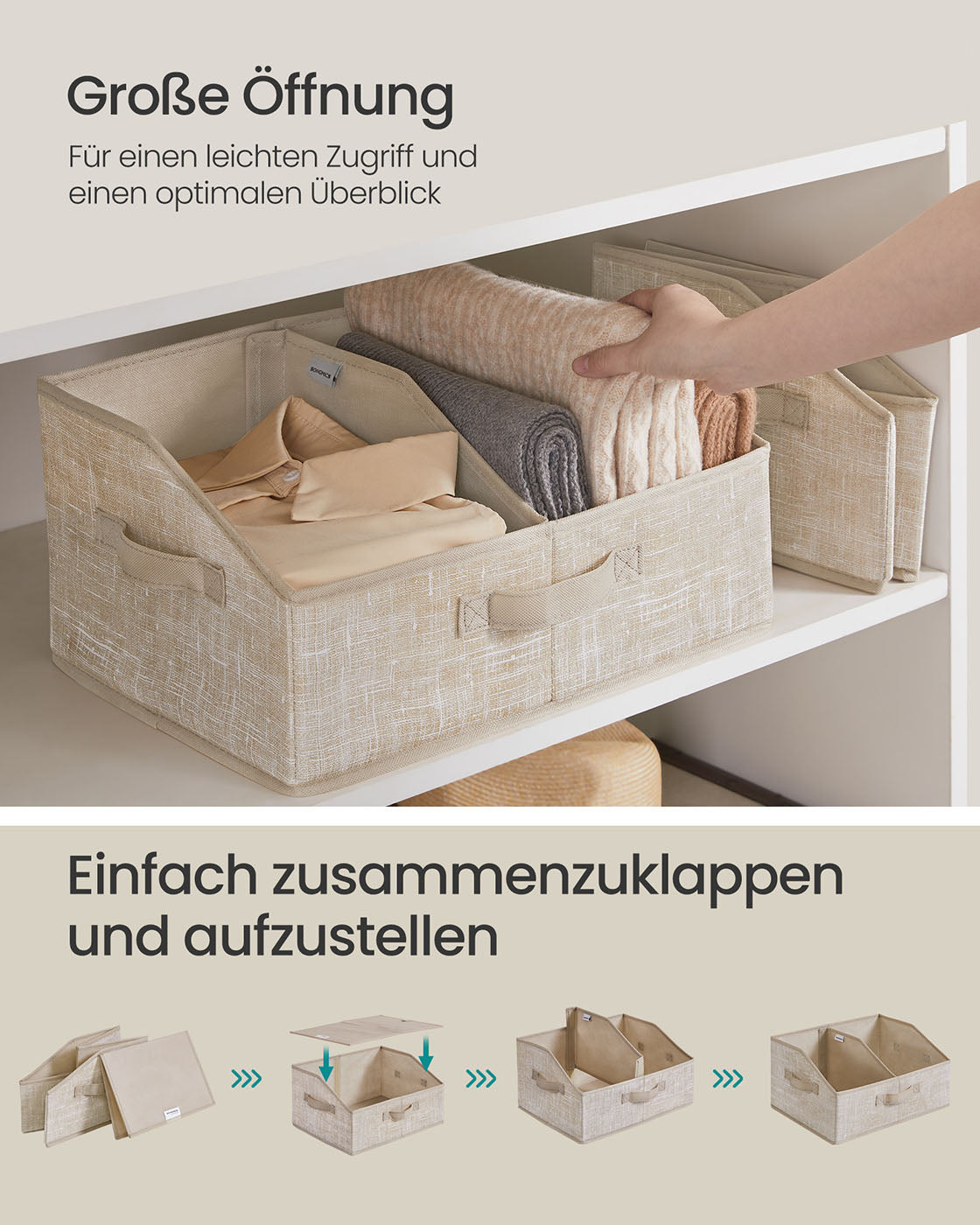 Lagringslådor uppsättningar av 6 40 x 30 x 20 cm sand beige
