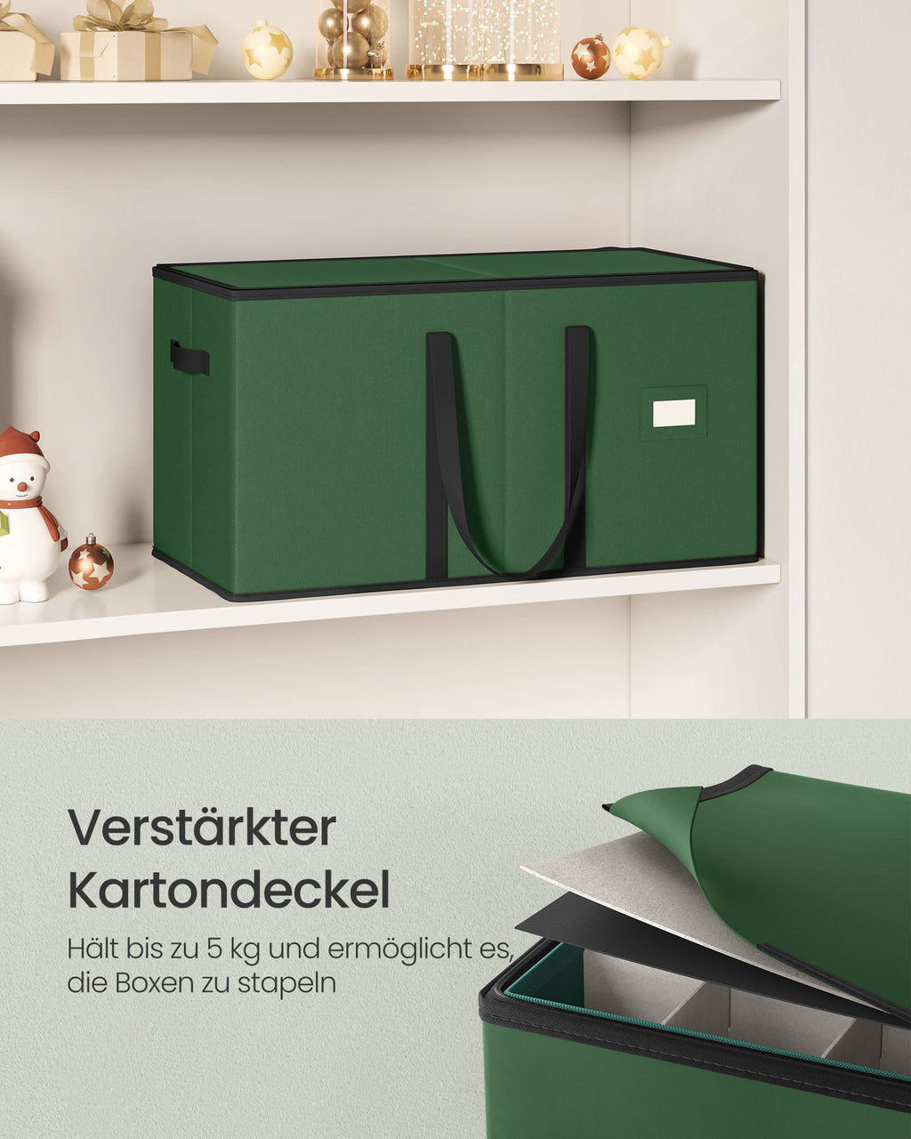 Förvaringslåda för julbollar med skoggrönt lock