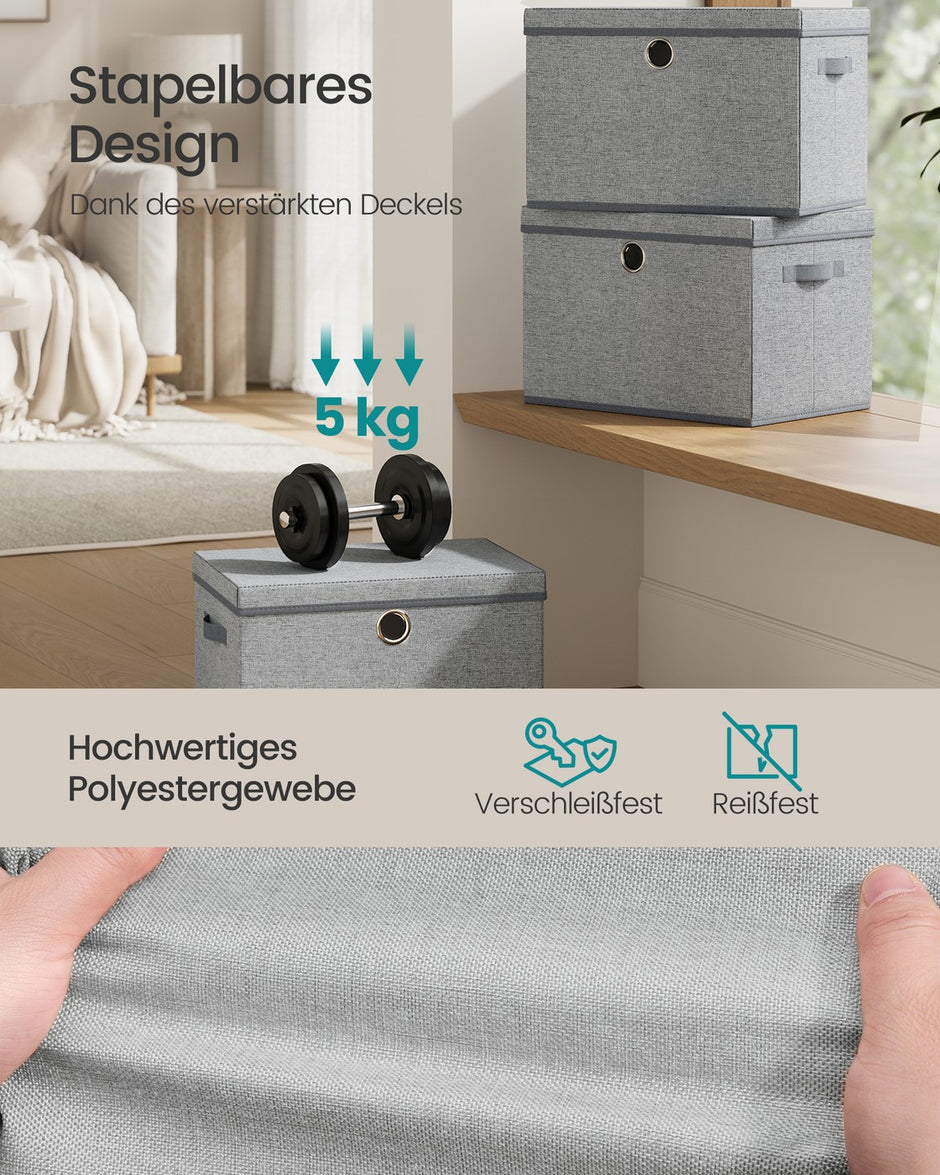 Opbergdozen - 43 x 30 x 30 cm - set van 3 - duifgrijs - maximale belasting 5 kg per doos - 2,2 kg totaalgewicht
