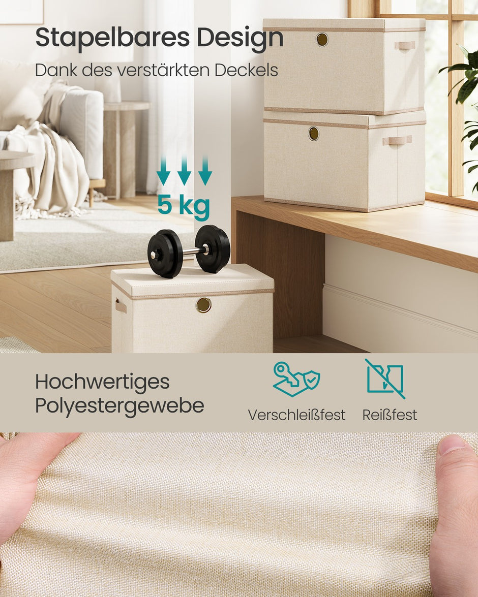 Opbergdozen - 43 x 30 x 30 cm - set van 3 - cappuccinobeige - maximale belasting 5 kg per doos