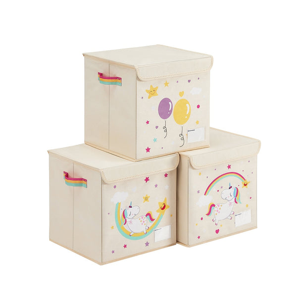 Förvaringskorgar – Set om 3 med lock – Beige