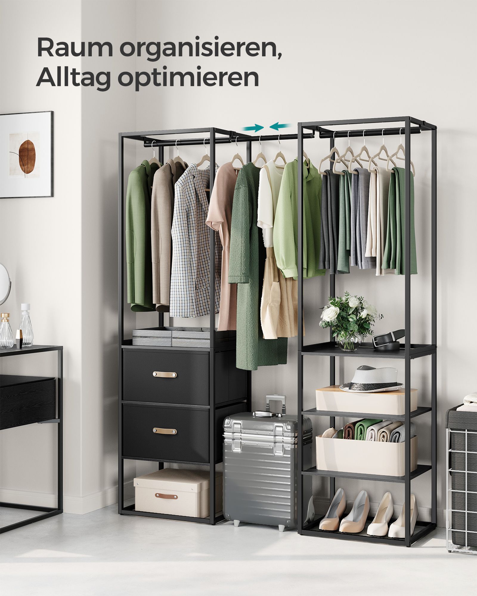 Klädställ - med 2 lådor - ebenholts svart