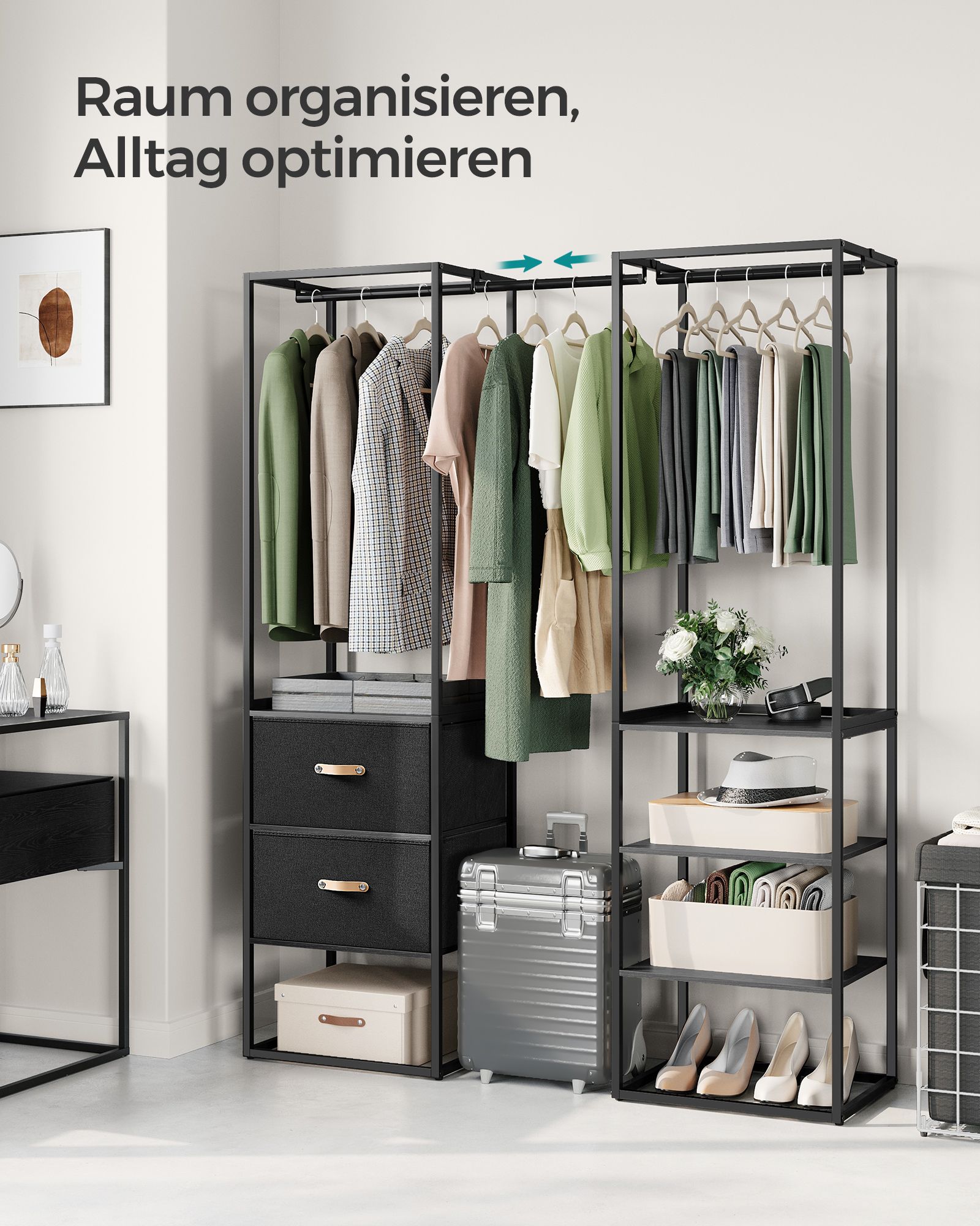 Klädställ - med 2 lådor - ebenholts svart