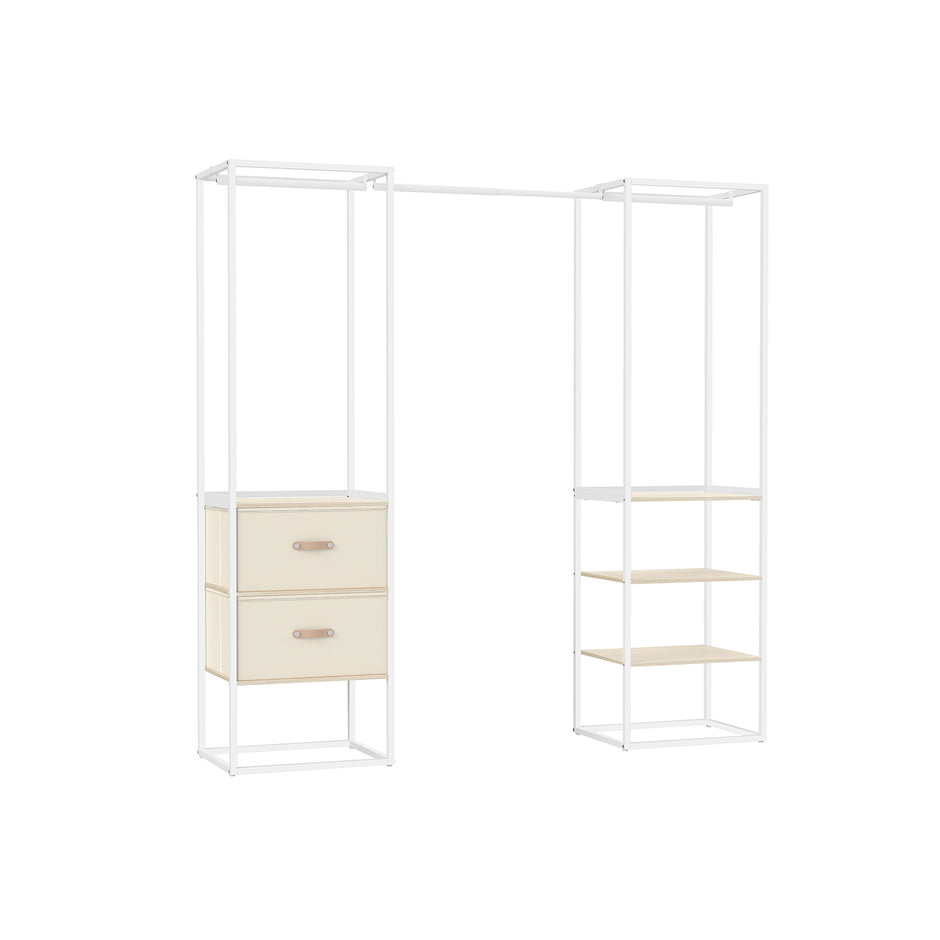 Klädställ – med 2 lådor – stål – naturbeige