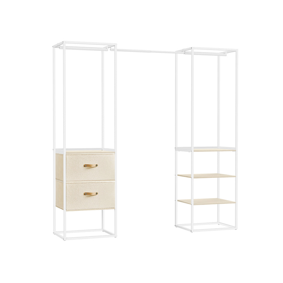 Klädställ – med 2 lådor – stål – naturbeige