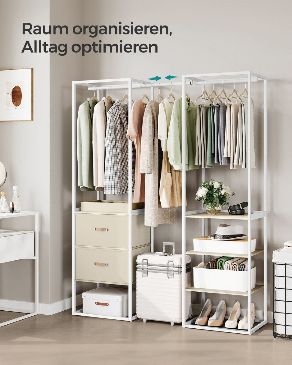 Klädställ – med 2 lådor – stål – naturbeige