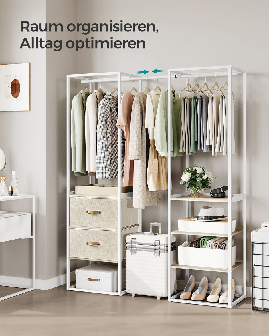 Klädställ – med 2 lådor – stål – naturbeige