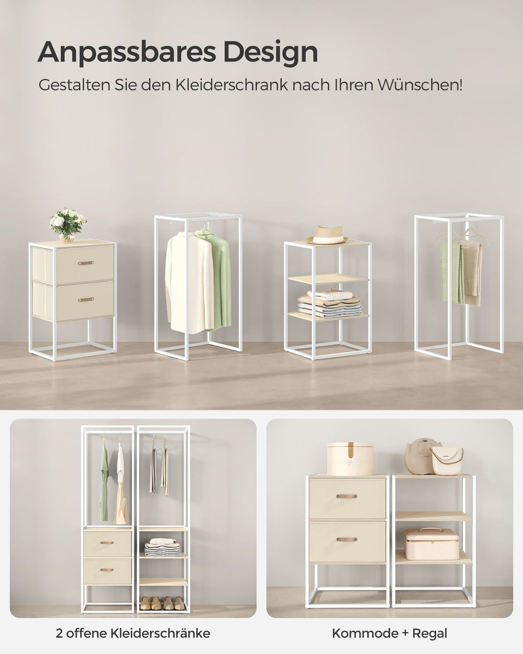 Klädställ - med 2 lådor - naturlig beige