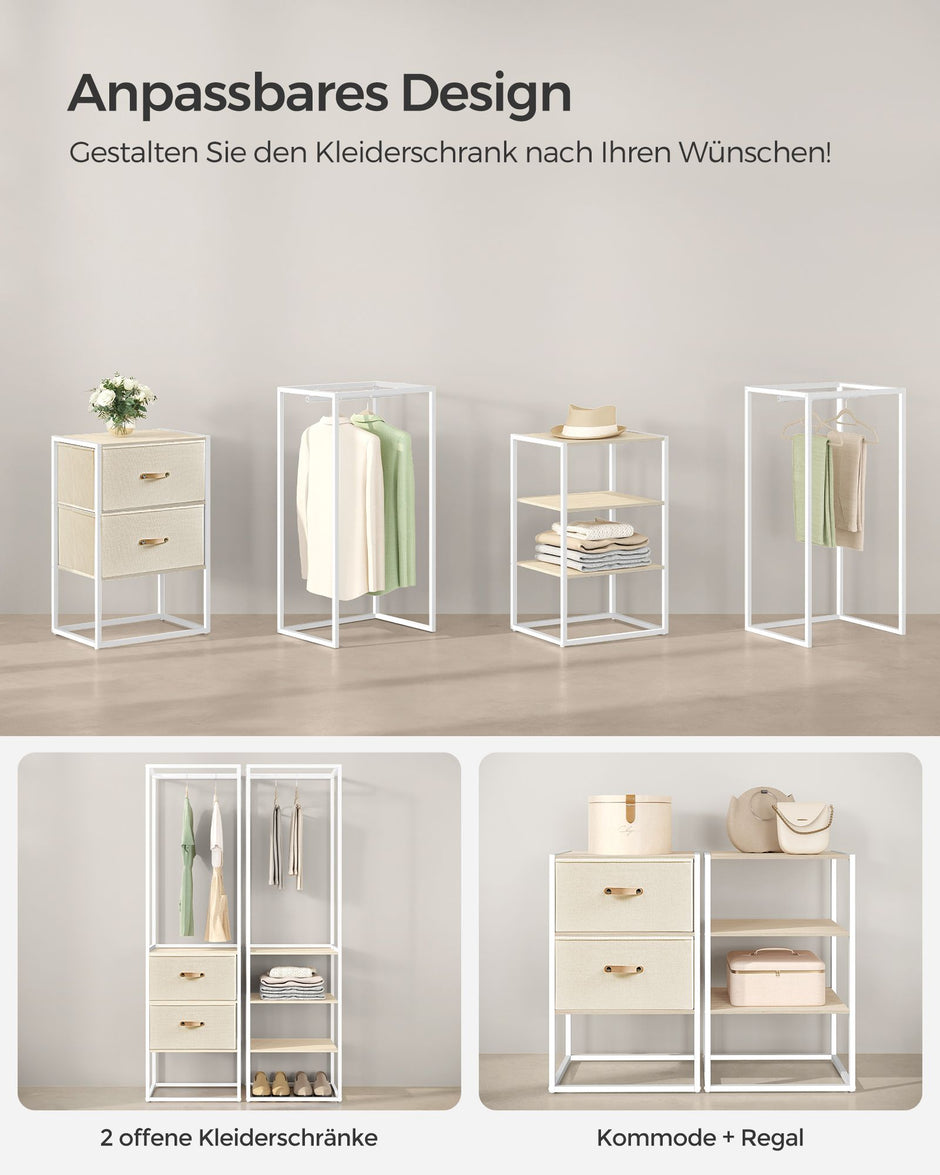 Klädställ – med 2 lådor – stål – naturbeige