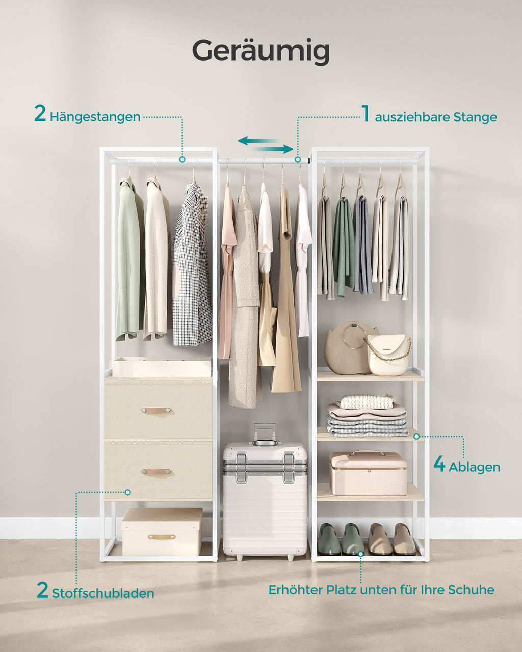 Klädställ - med 2 lådor - naturlig beige