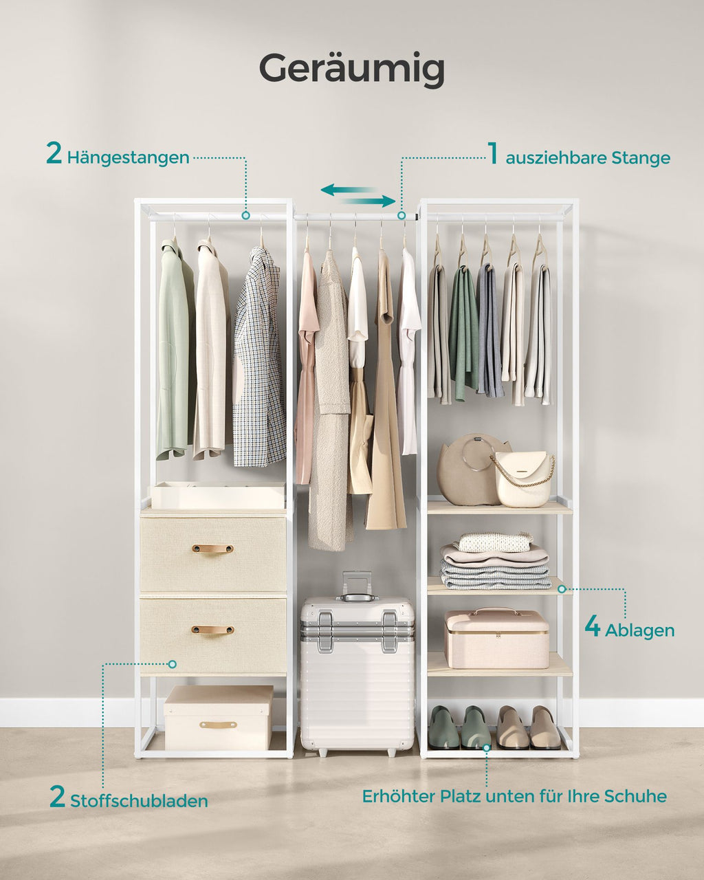 Klädställ - med 2 lådor - naturlig beige