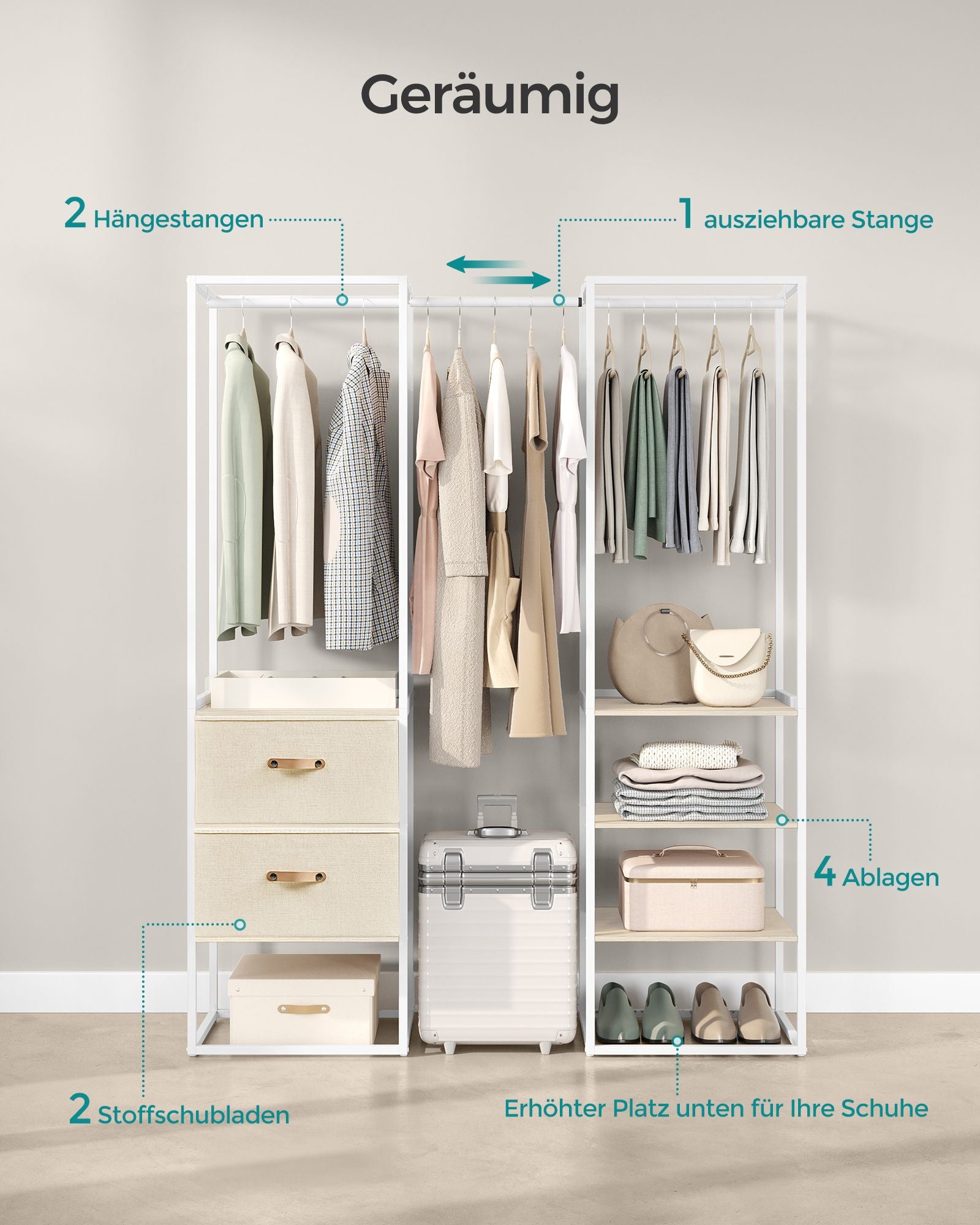 Klädställ - med 2 lådor - naturlig beige
