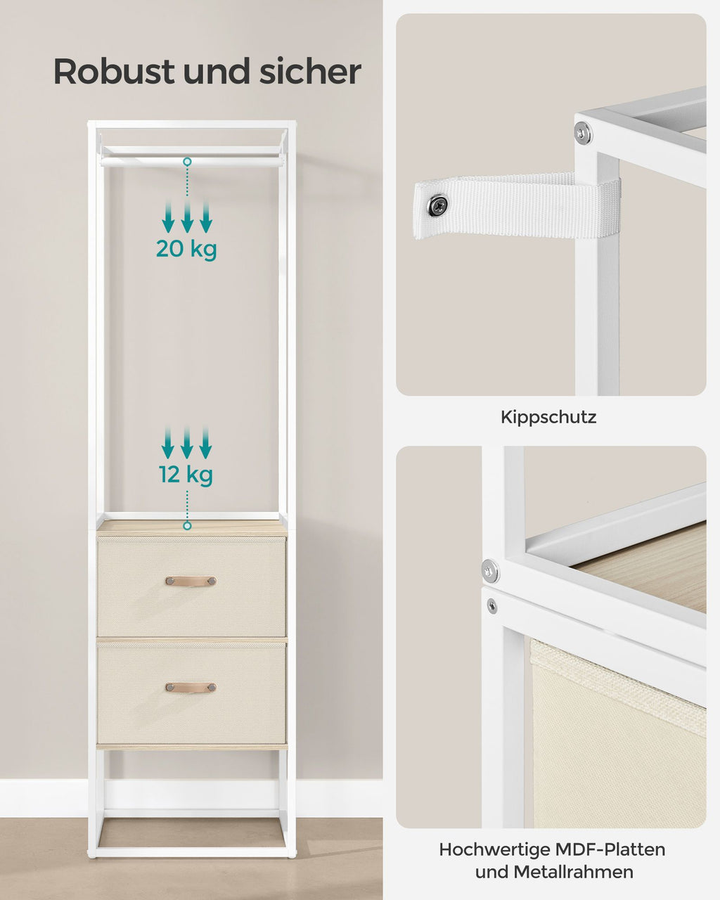 Klädställ - med 2 lådor - naturlig beige