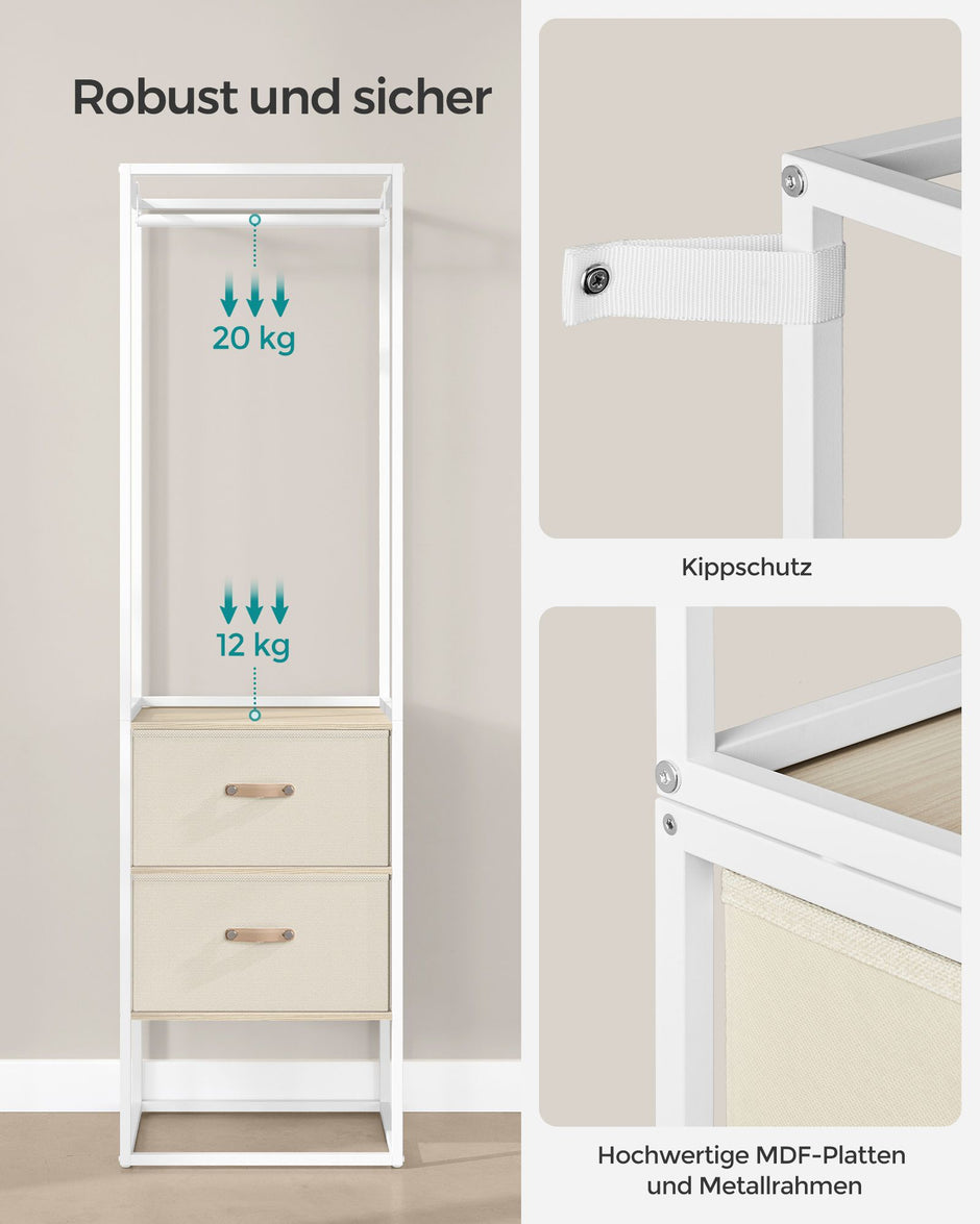 Klädställ – med 2 lådor – stål – naturbeige