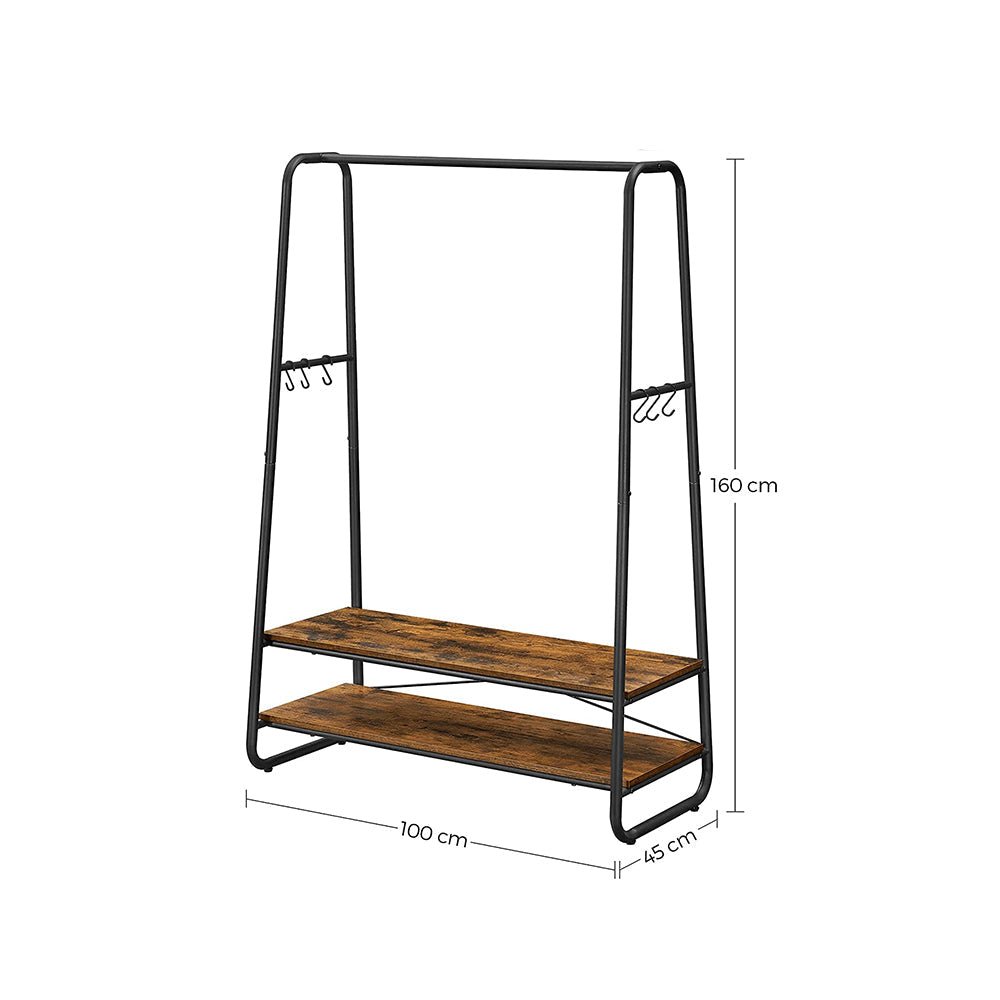 Klädställ – Robust design med 2 hyllor – Vintage brun/svart
