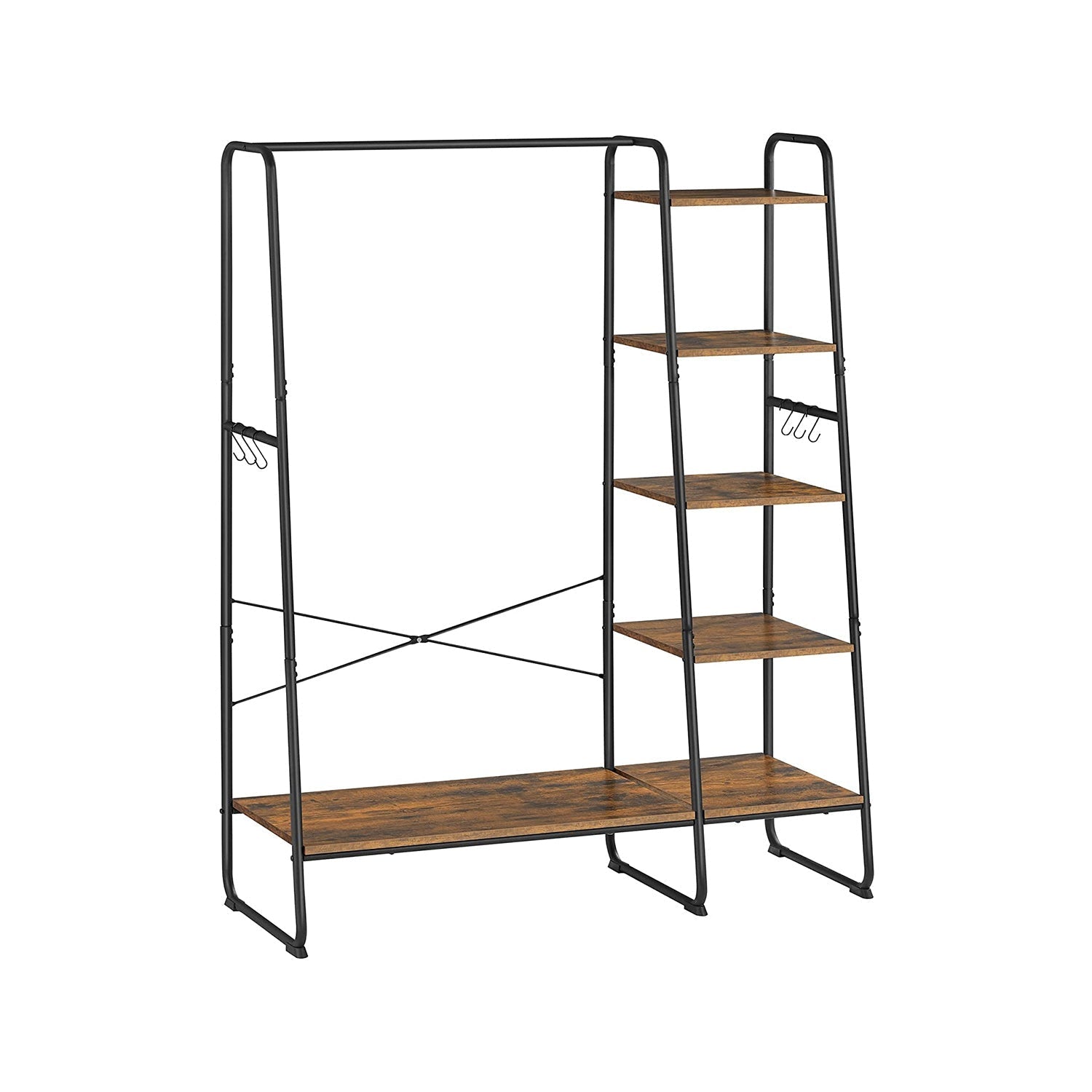 Pälsställ - 5 nivåer - med skoprack - 6 krokar - klädstång - industriell design - 45 x 120 x 160 cm