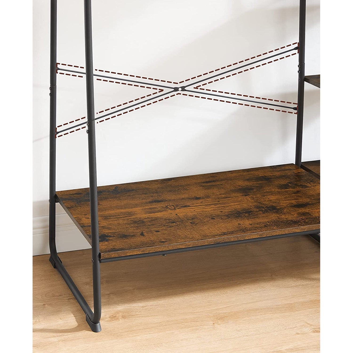 Pälsställ - 5 nivåer - med skoprack - 6 krokar - klädstång - industriell design - 45 x 120 x 160 cm
