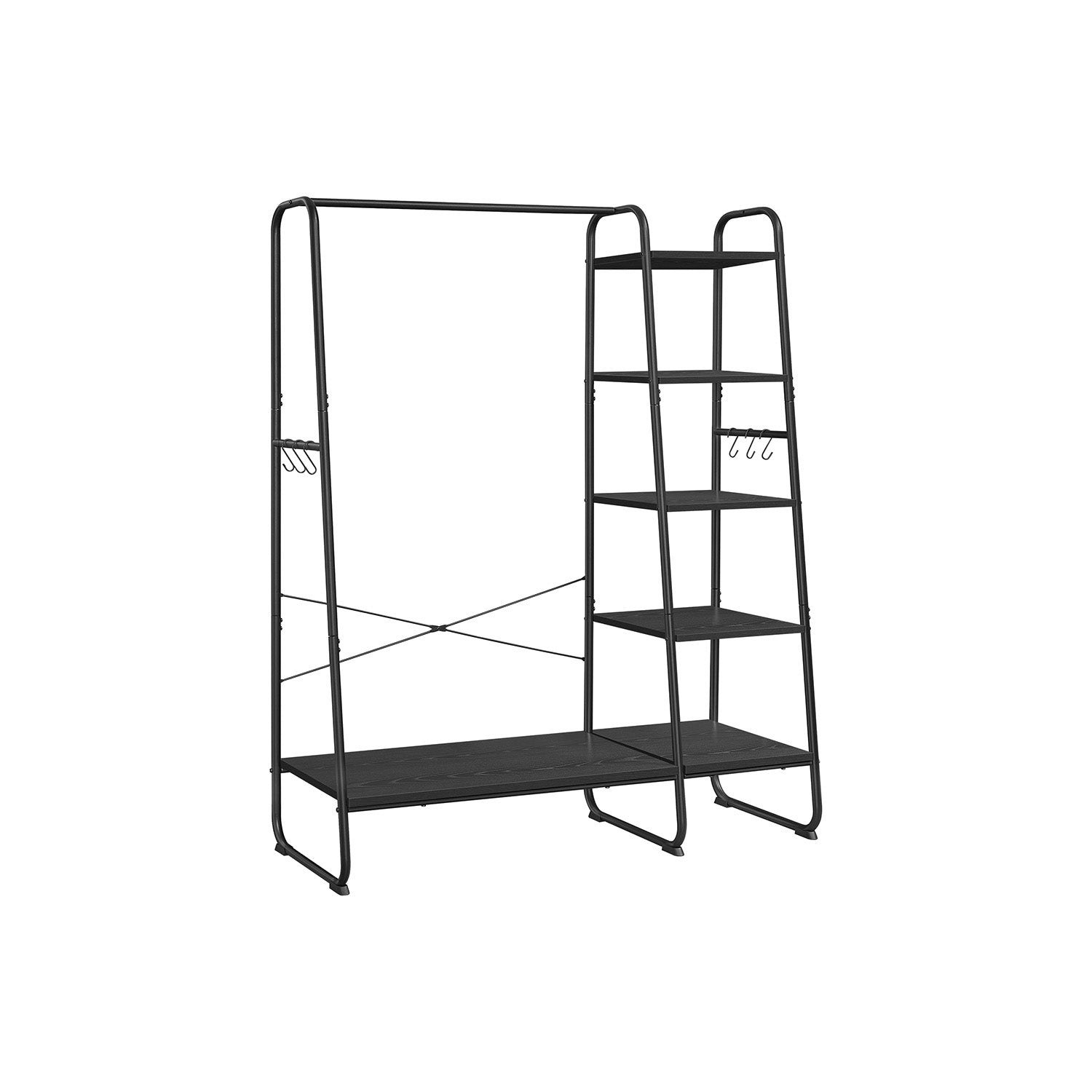 Pälsställ - 5 nivåer - med skoprack - 6 krokar - klädstång - industriell design - 45 x 120 x 160 cm