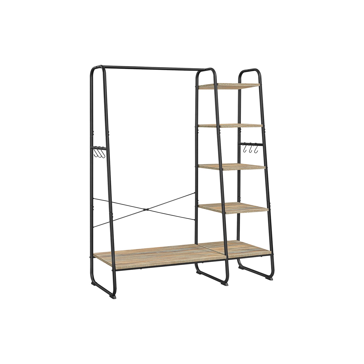 Pälsställ - 5 nivåer - med skoprack - 6 krokar - klädstång - industriell design - 45 x 120 x 160 cm