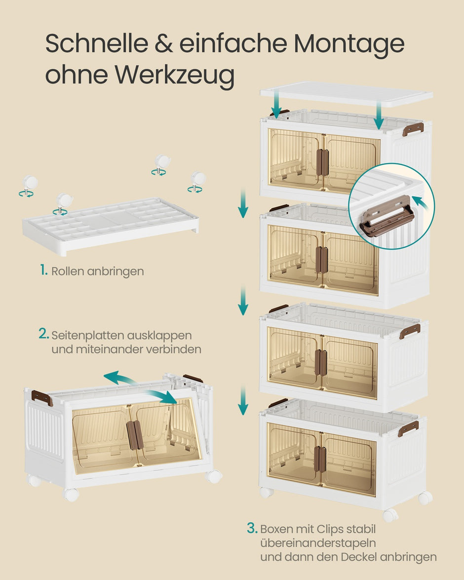 Opbergdozen - 31 x 55 x 111 cm - 4 lagen - stapelbaar - wit - 100 liter totaal - 6 kg per laag
