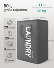 Wasmand - 40 x 30 x 68 cm - opvouwbaar - met handvat - waterafstotend - leigrijs - maximale draagkracht 20 kg
