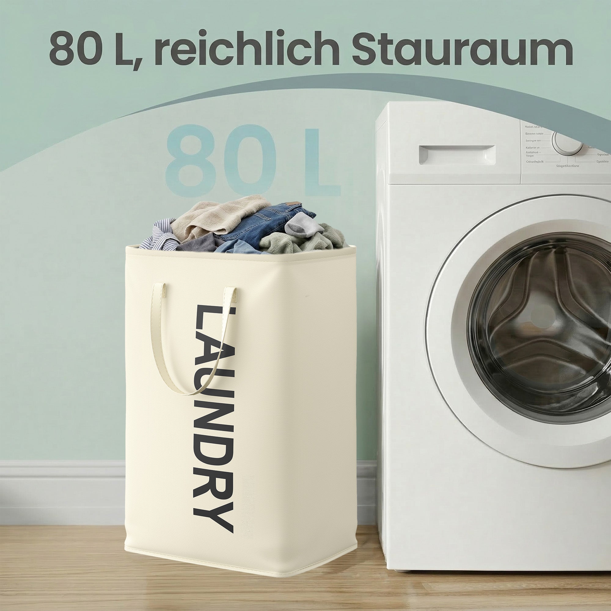 Opvouwbare Wasmand - 80 Liter - Met Handvatten - Oxford Stof - Wit